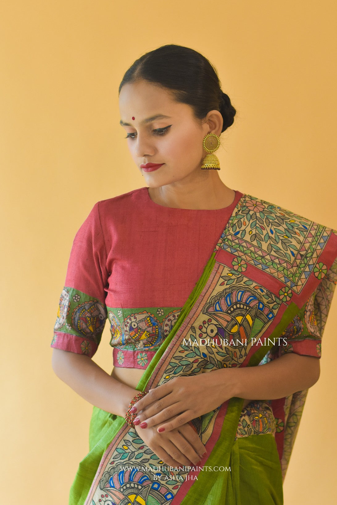 'HARI MORNI' Handpainted Madhubani Tussar Silk Blouse