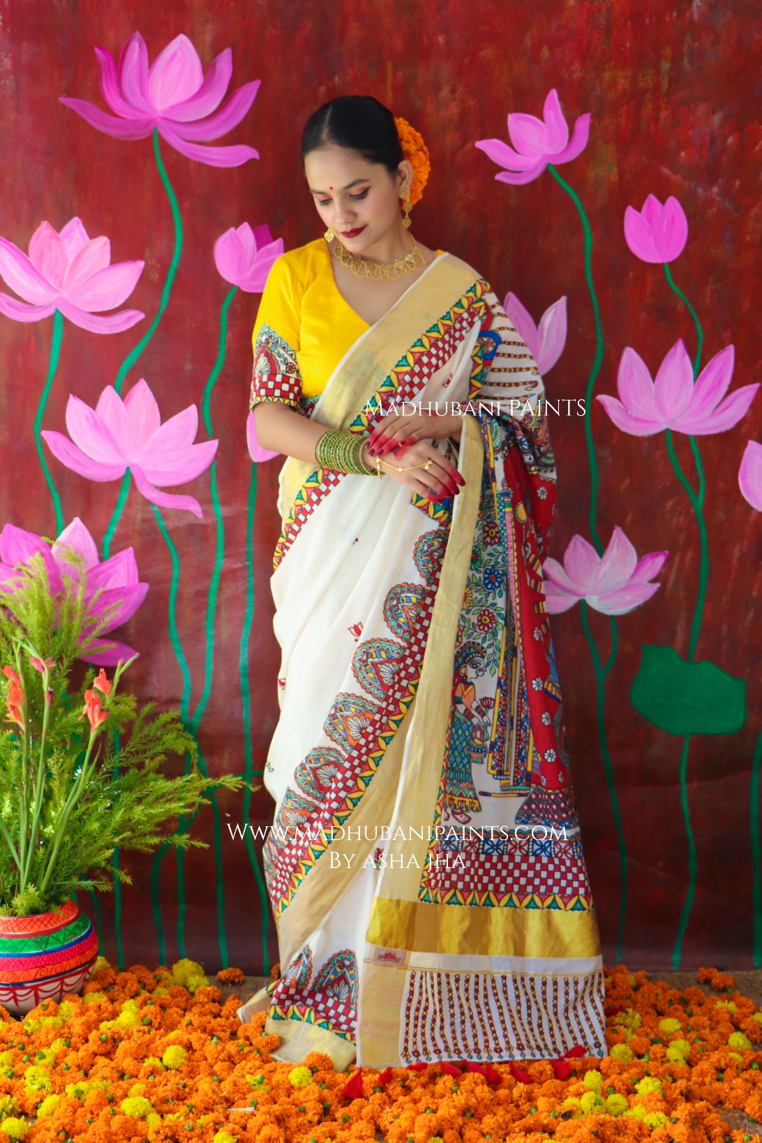 'ROOPVARDHINI' Handpainted Madhubani Cotton Saree