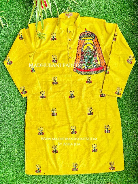 KAAL BHAIRAV Hand-painted Handloom Yellow Men's Tussar Silk Kurta