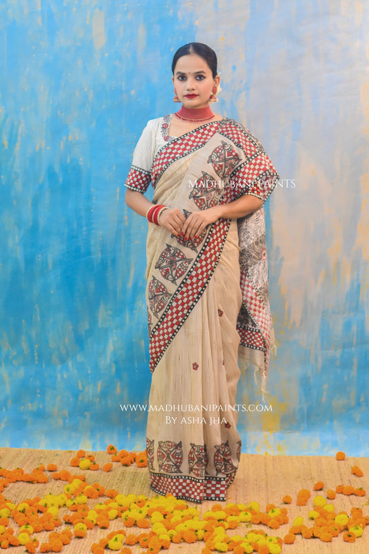 NADI KINARE Hand-painted Madhubani Chanderi Saree