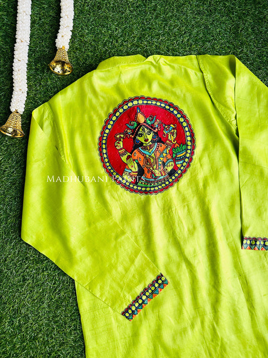 SANSKRITI Hand-painted  Madhubani Men's Tussar Silk Kurta