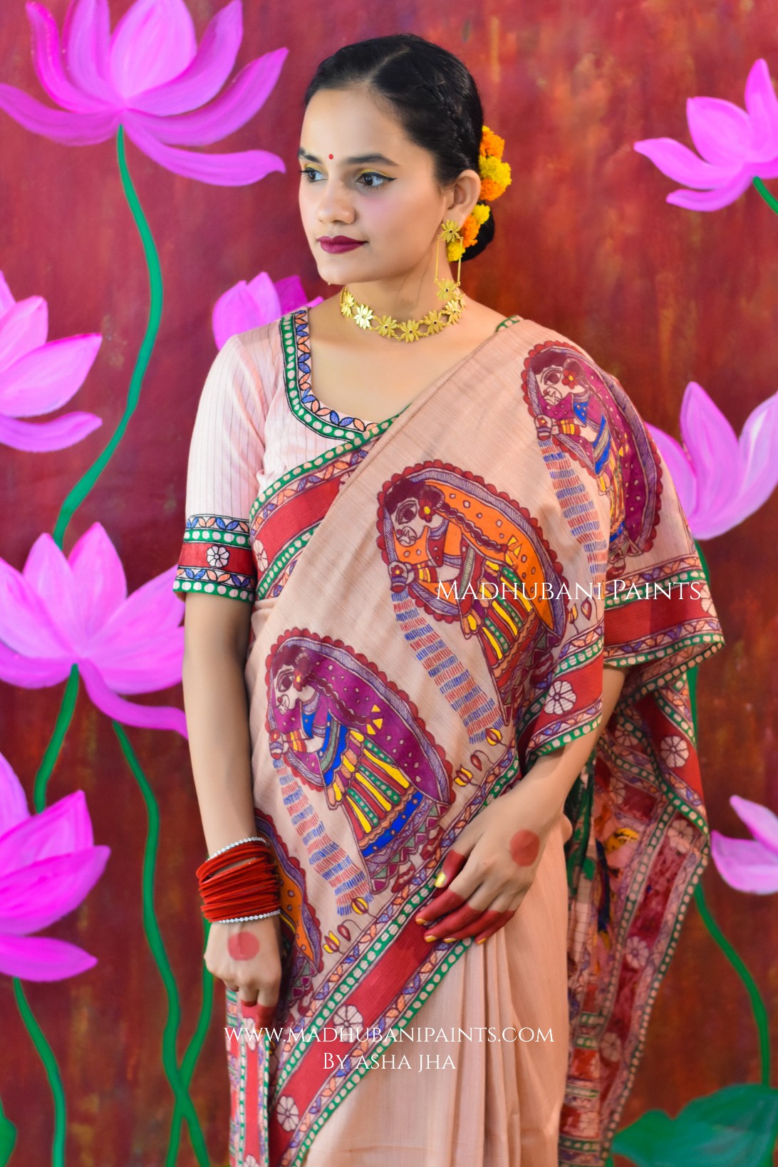 VRAT VARDHINI Chhath Puja Handpainted Madhubani Chanderi Saree