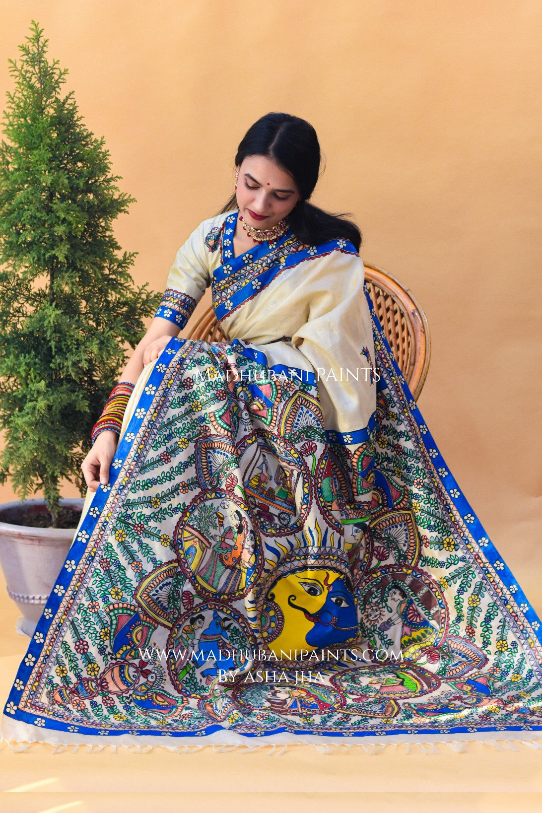 NISARG RANG Hand-painted Madhubani Tussar Silk Saree