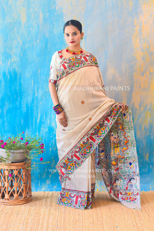 BARAAT BELA Hand-painted Madhubani Chanderi Saree