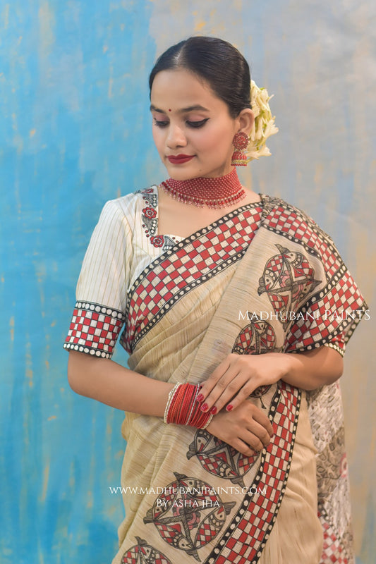 NADI KINARE Hand-painted Madhubani Chanderi Blouse