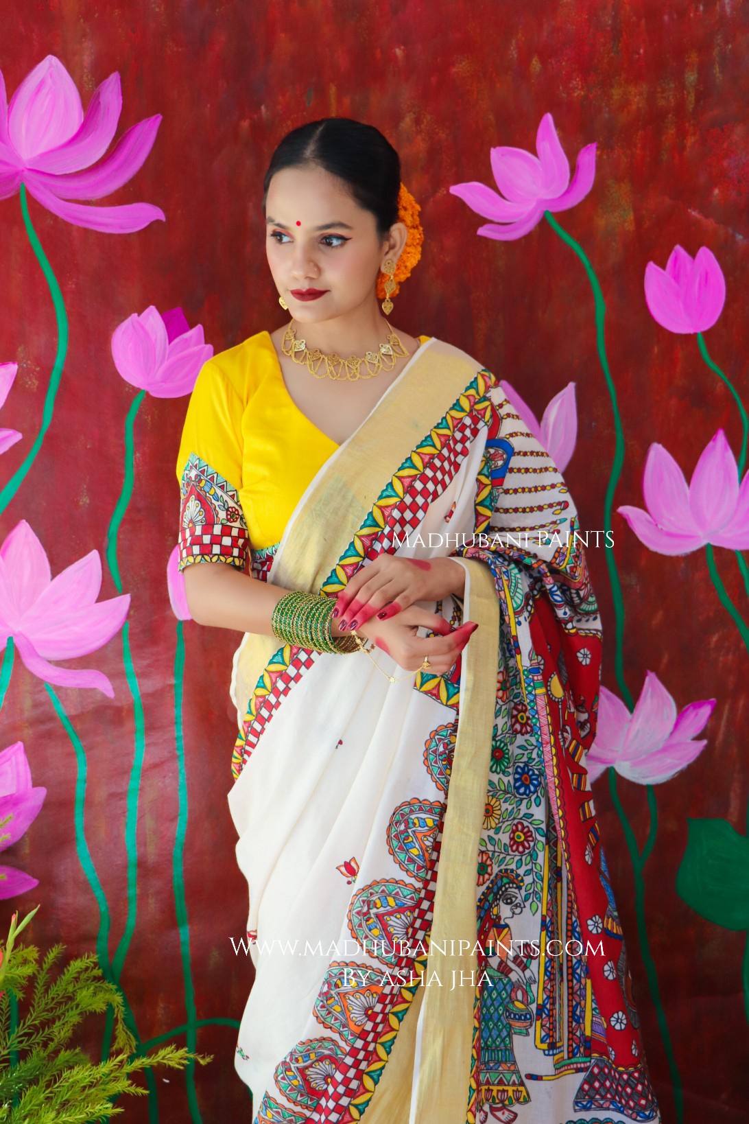 'ROOPVARDHINI' Handpainted Madhubani Cotton Saree