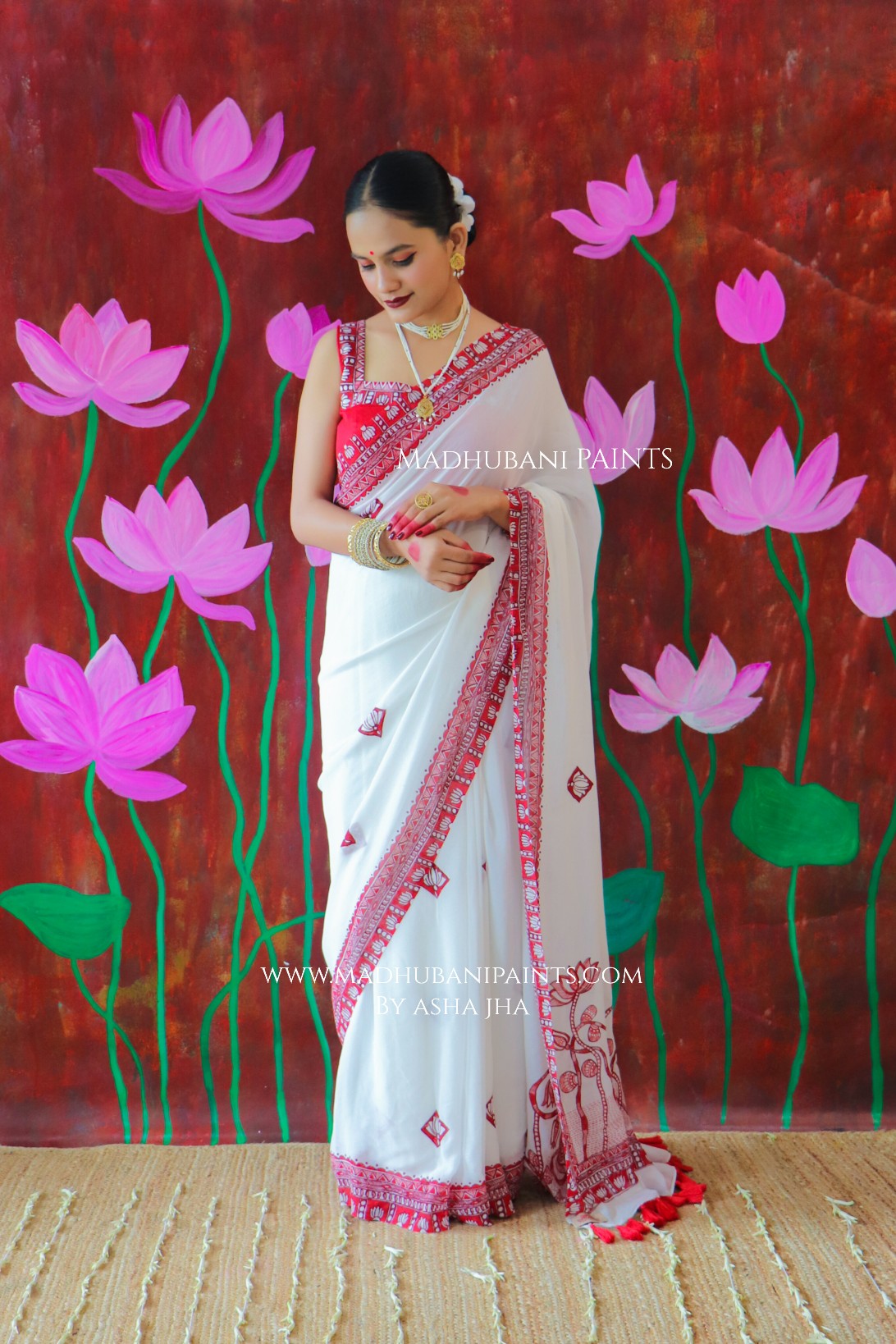 'KAMALATMIKA' Handpainted Madhubani Georgette Saree