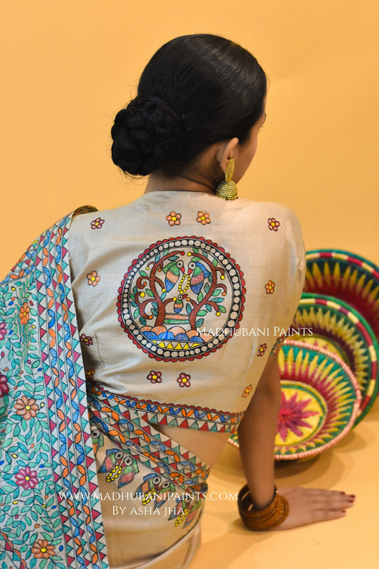 'PYAARE KANHA' Handpainted Madhubani Tussar Silk Blouse