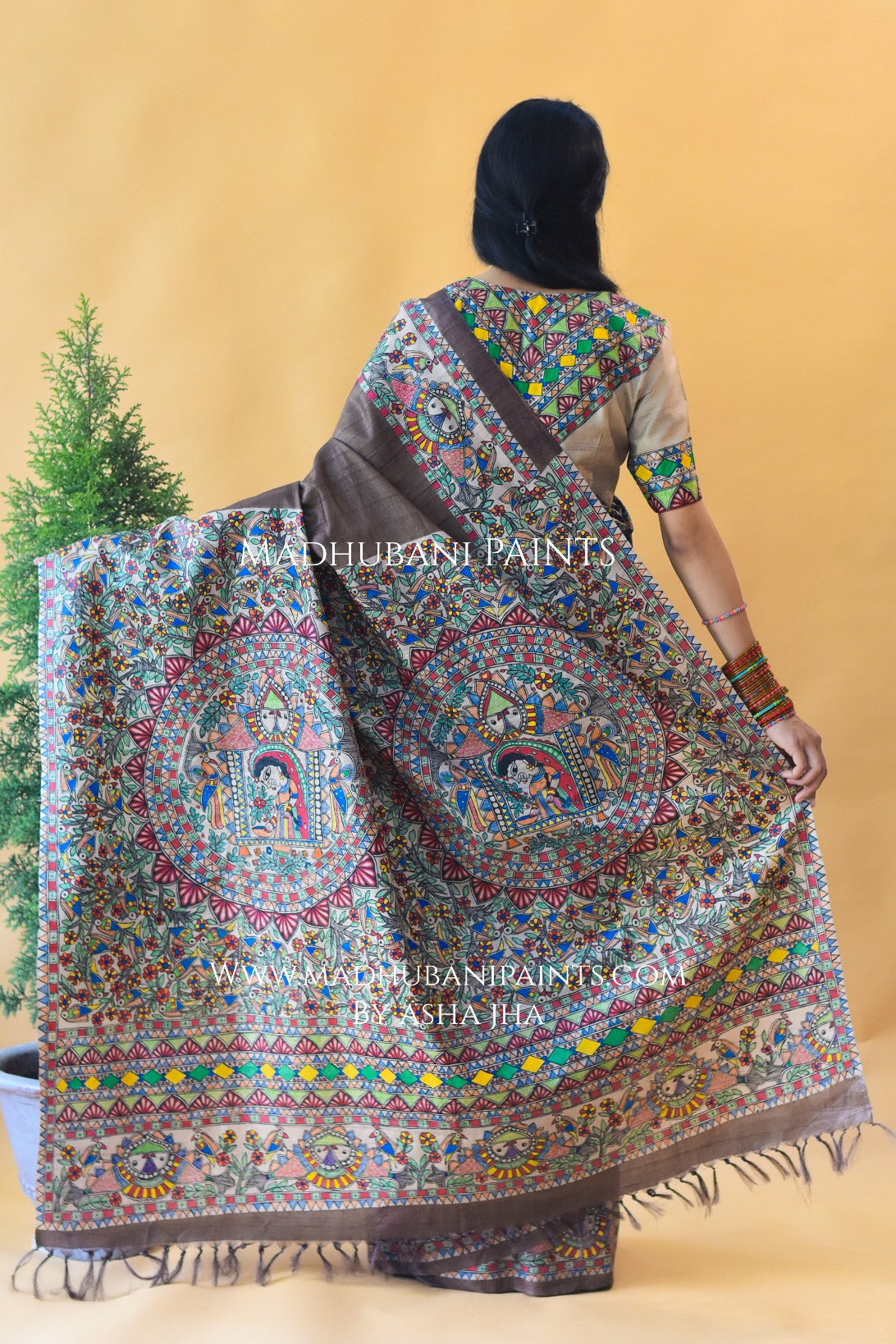 SUNDERBAN SAHELI Hand-painted Madhubani Tussar Silk Saree