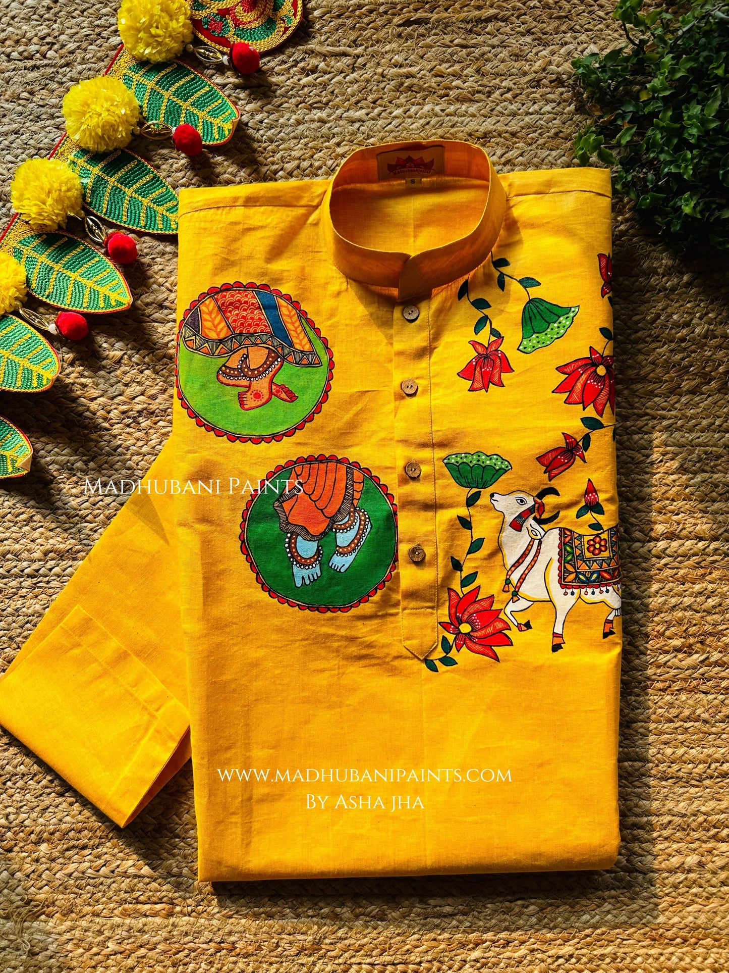 Radha Raman Nandi Hand-painted Handloom Men's Cotton Kurta