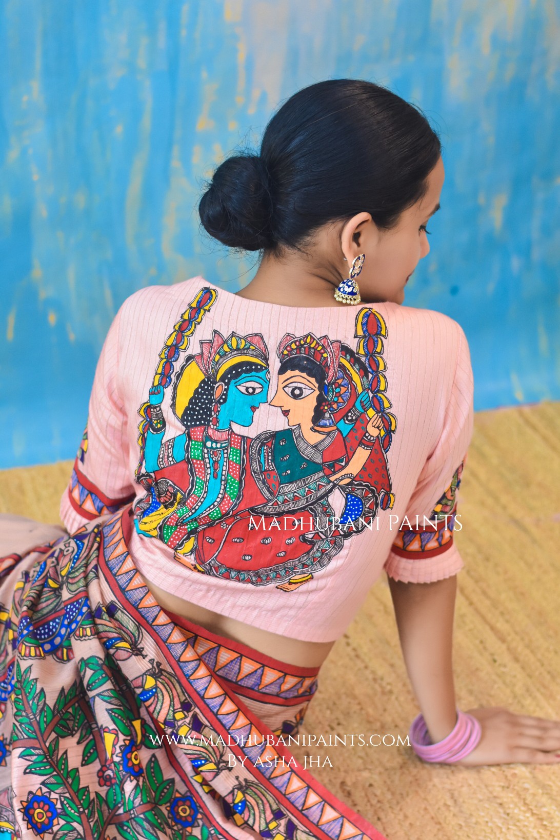 LEELA LAVANYA Hand-painted Madhubani Chanderi  Saree Blouse set