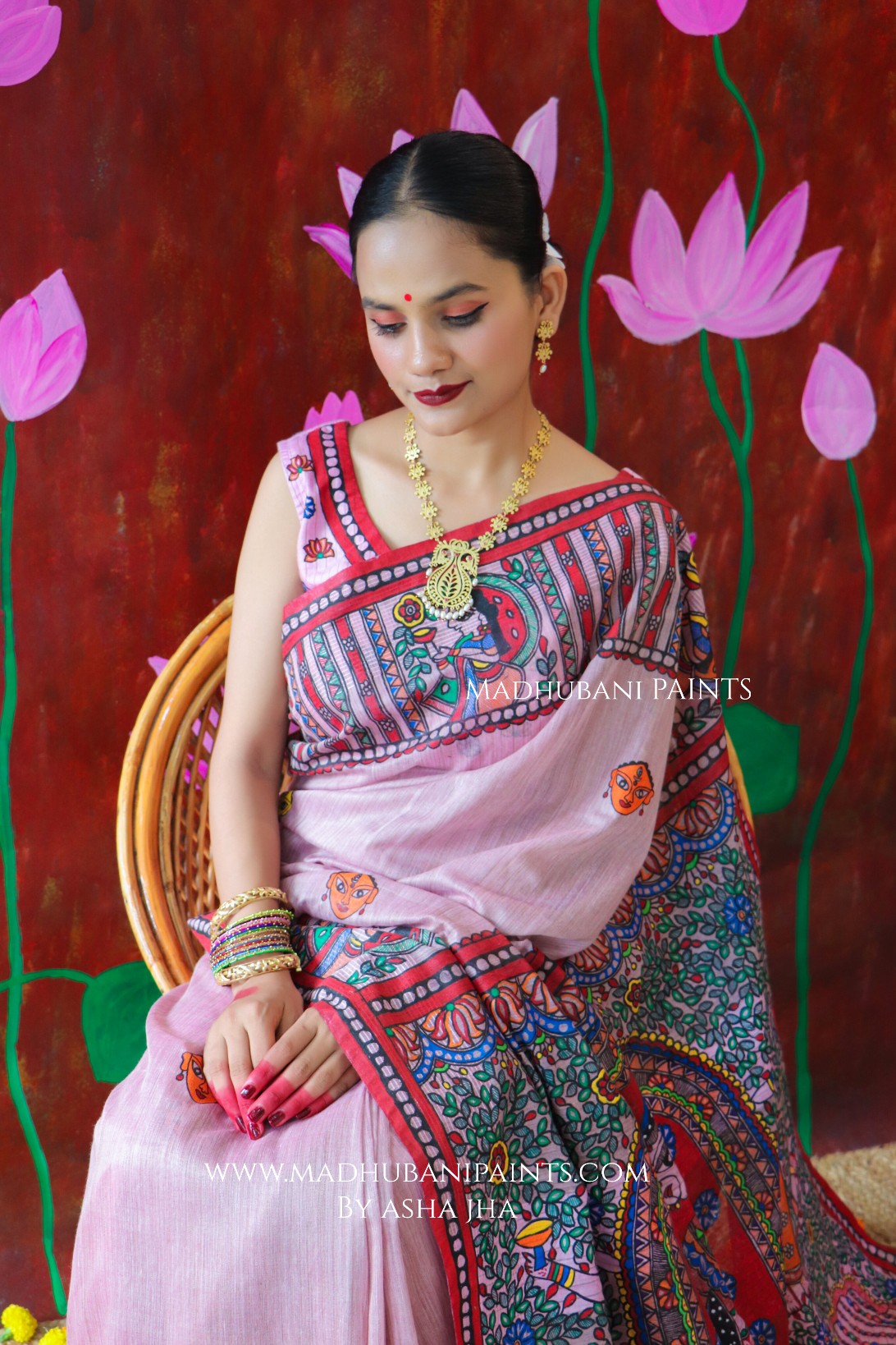 'BHARGAVI' Handpainted Madhubani CHANDERI Saree Blouse Set