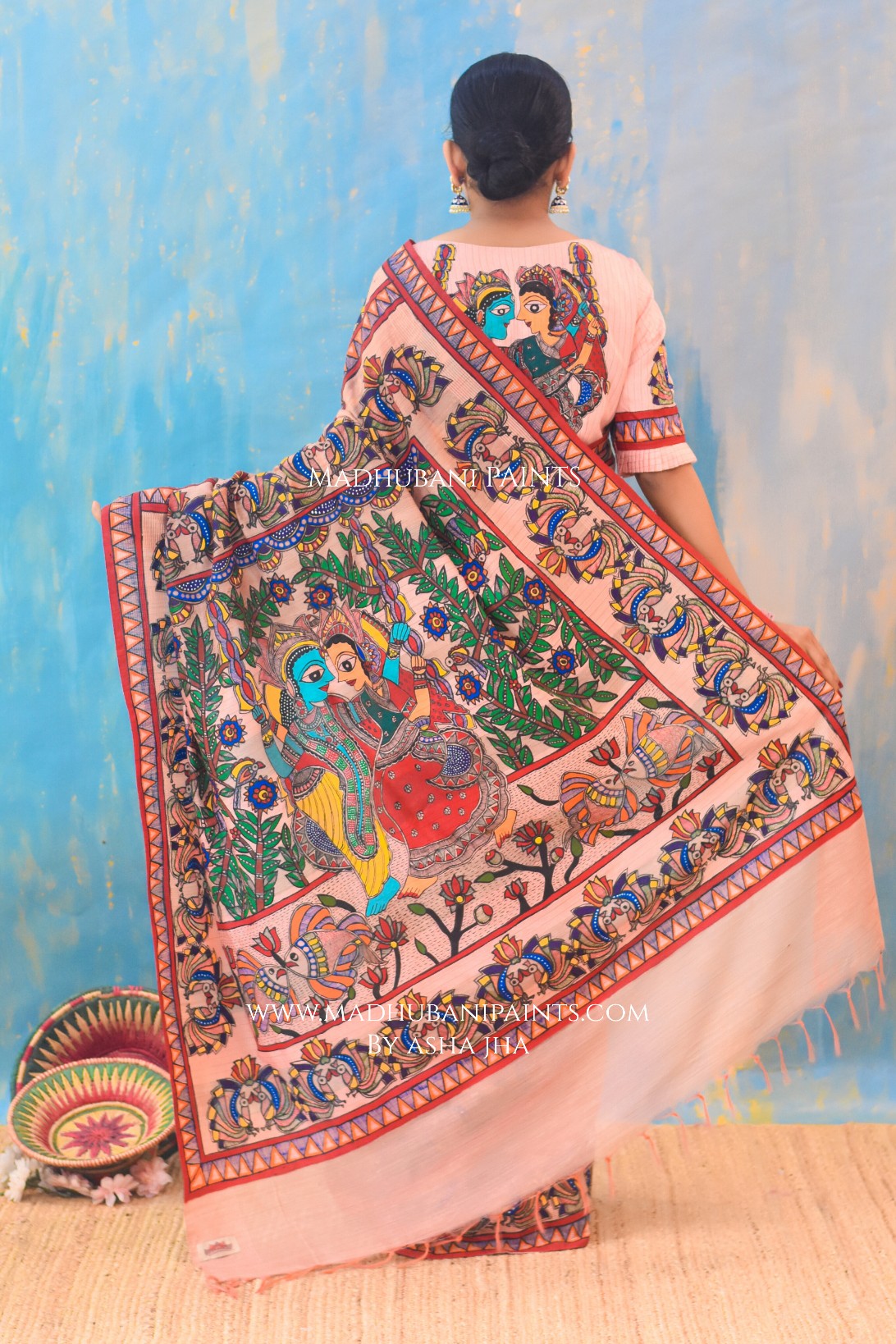 LEELA LAVANYA Hand-painted Madhubani Chanderi  Saree Blouse set