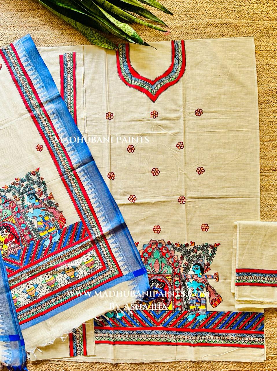 Doli Kahaar Hand painted Unstitched Cotton Suit Set