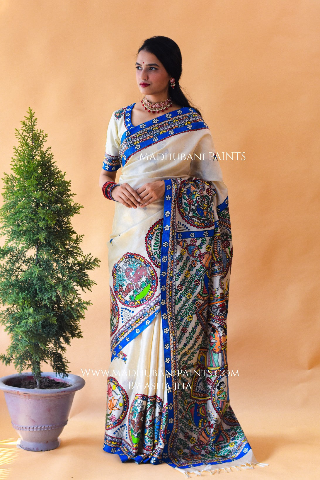 NISARG RANG Hand-painted Madhubani Tussar Silk Saree