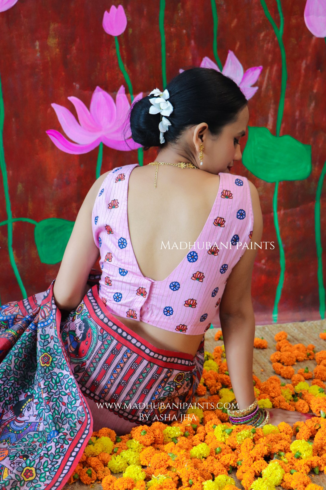 'BHARGAVI' Handpainted Madhubani CHANDERI Saree Blouse Set