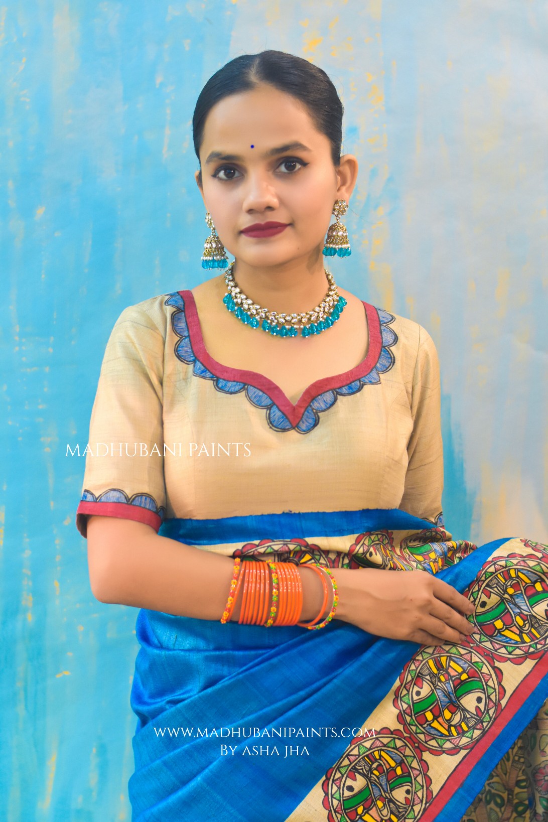 'VRINDAVAN KI RADHA' Tussar Silk Saree Blouse Set