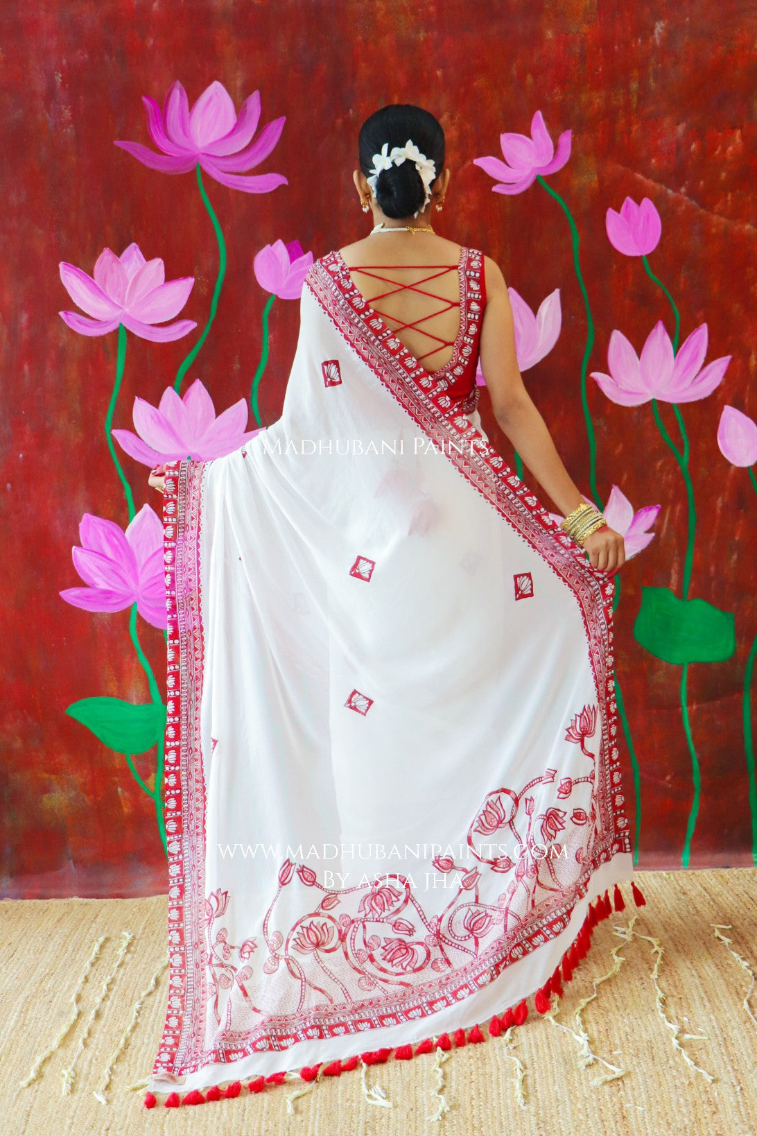 'KAMALATMIKA' Handpainted Madhubani Georgette Saree