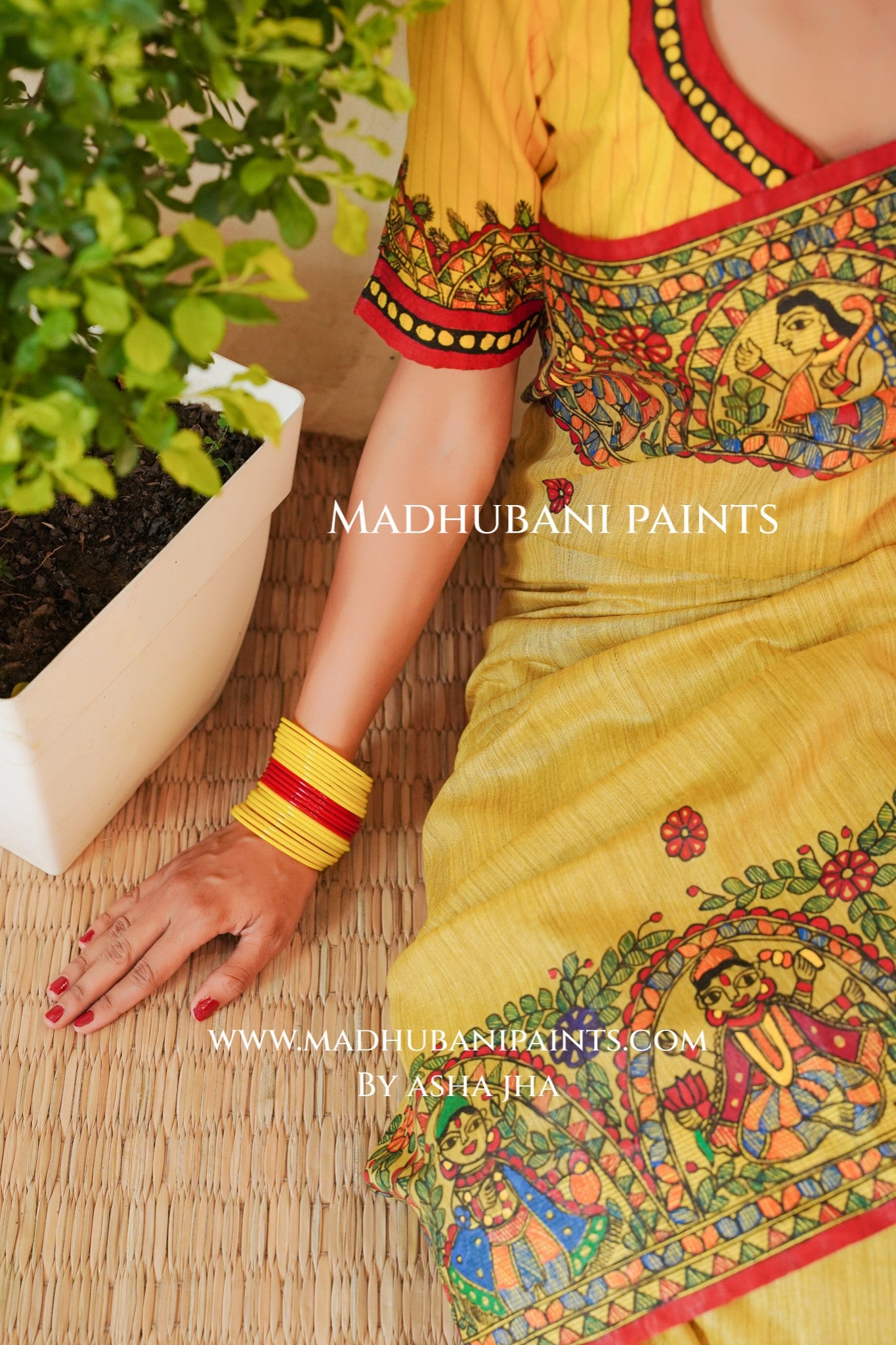 'VISHNU NARAYAN' Handpainted Madhubani Chanderi Saree Blouse Set