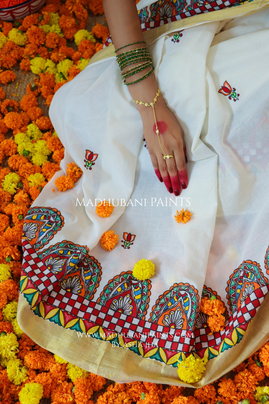 'ROOPVARDHINI' Handpainted Madhubani Cotton Saree