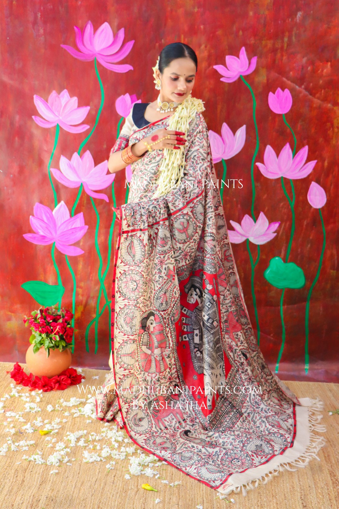 "MADHUMATI" Handpainted Madhubani Tussar Silk Saree