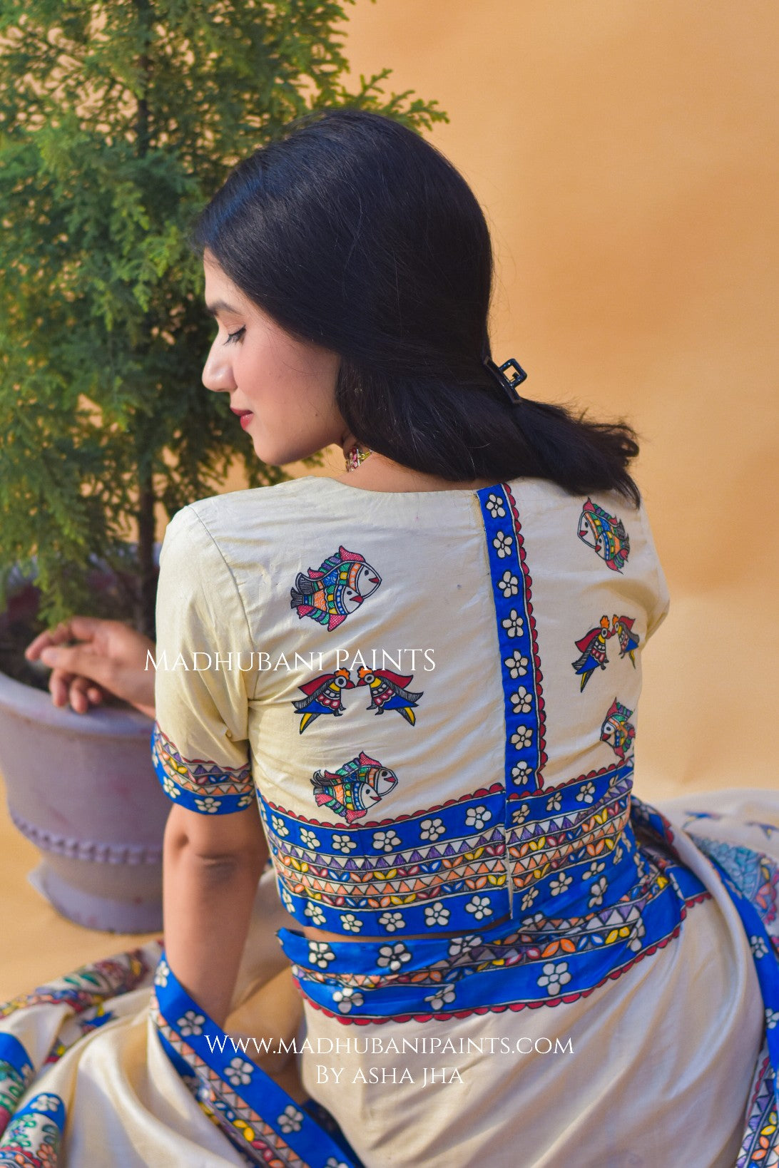 NISARG RANG Hand-painted Madhubani Tussar Silk Blouse