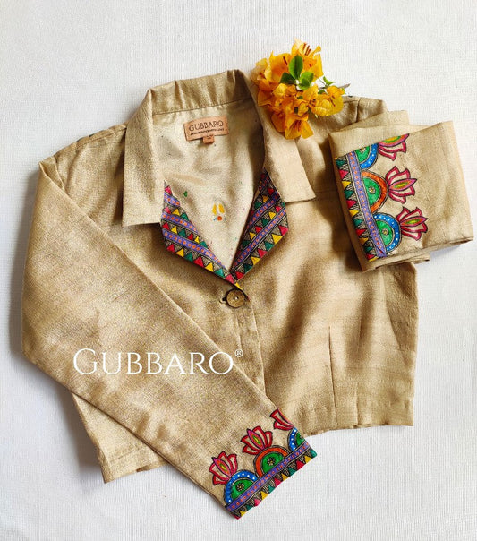 'SPANDA LOTUS' Handpainted Madhubani Tussar Silk Blouse