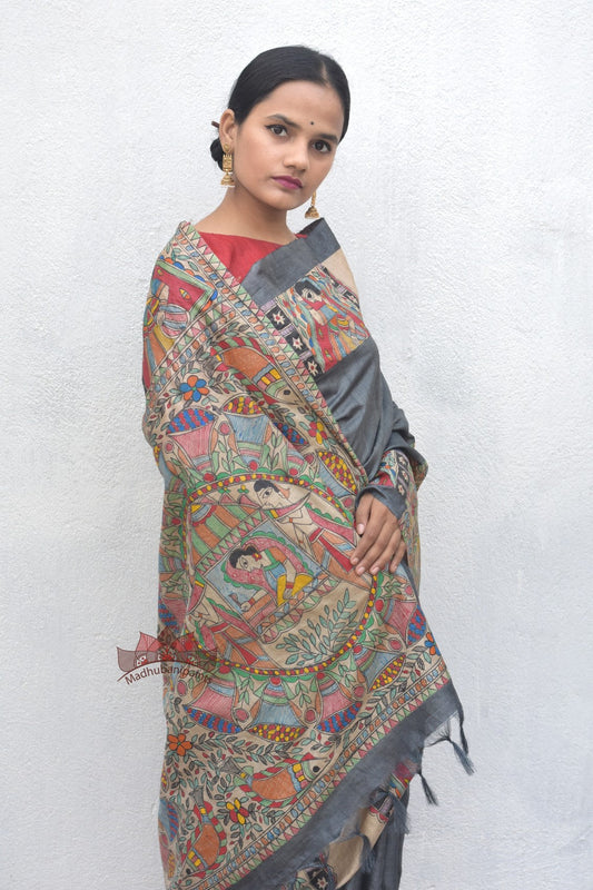 Madhubani Doli Ka Haar Handpainted Tussar Saree