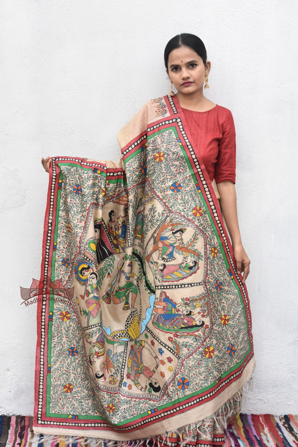 Gopala Krishna Hand Painted Saree – MADHUBANI PAINTS BY ASHA JHA