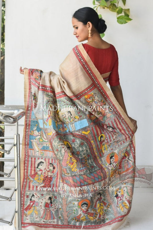 Vishnu Avatar Handpainted Tussar Saree