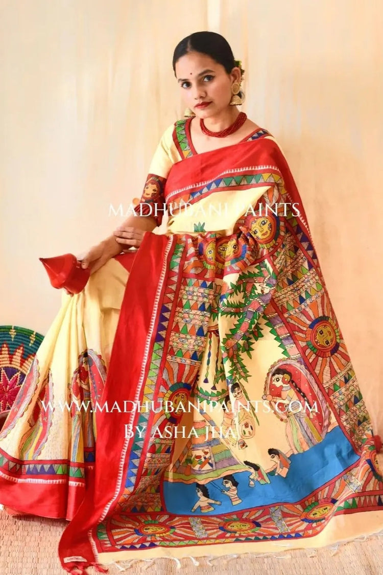 Chhath Puja Handpainted Madhubani Handloom Cotton Saree – MADHUBANI ...