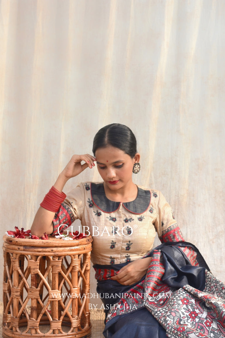 'SHATAKSHI' Handpainted Madhubani Tussar Silk Blouse