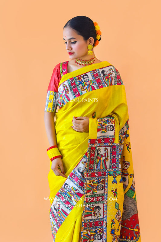 'UMA' Handpainted Madhubani Tussar Silk Blouse Set