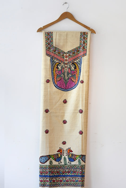 Sakhhi Hand-painted Madhubani Painting Cotton Unstitched Kurta