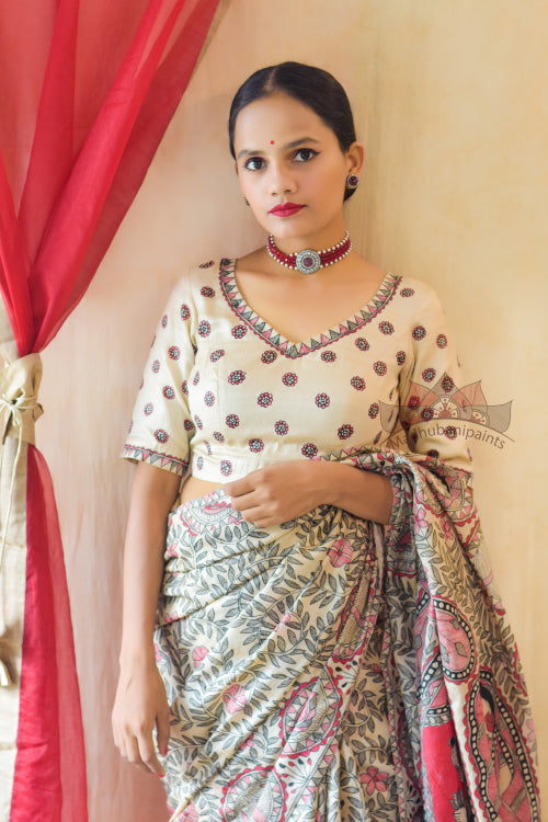 'LALITA' Handpainted Madhubani Tussar Silk Blouse