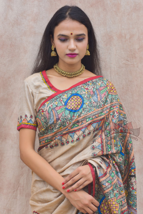 'RAMAYANA' Handpainted Madhubani Tussar Silk Blouse