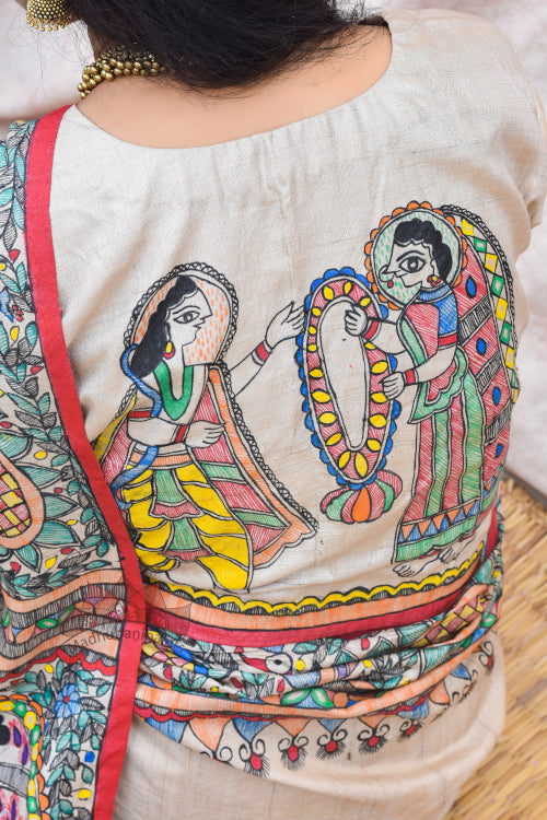 'RAMAYANA' Handpainted Madhubani Tussar Silk Blouse