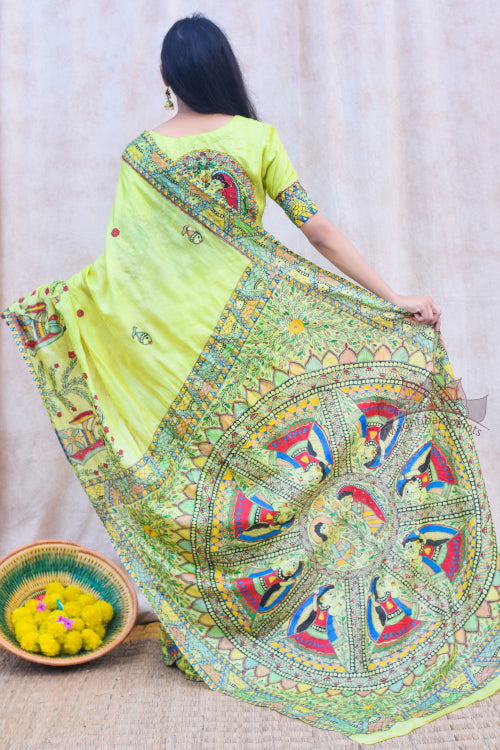 'MITHILA GUDIYA' Handpainted Madhubani Tussar Silk Saree