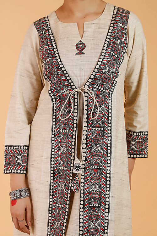 'Surmai Kachni Angrakha' Handpainted Madhubani Cotton Kurta