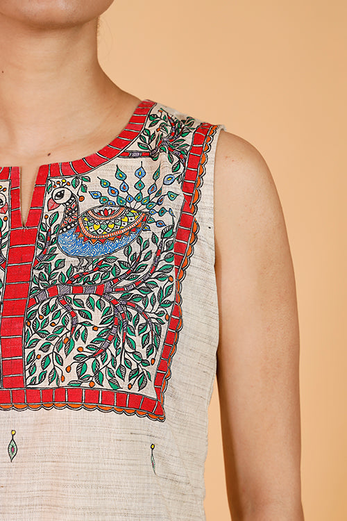 'Vrindavan Mayur' Handpainted Madhubani Kurta