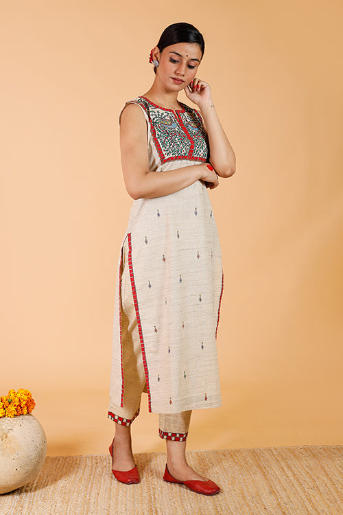 'Vrindavan Mayur' Handpainted Madhubani Kurta