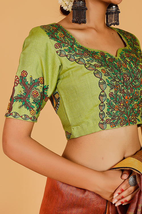 'Doli Bidai' Handpainted Madhubani Tussar Silk Blouse