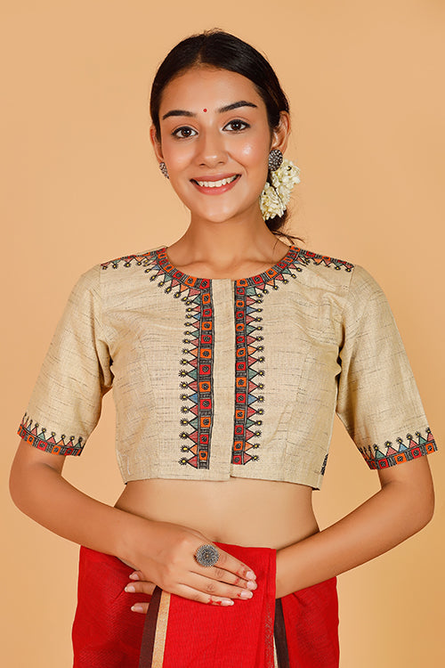 'Krishna Nritya' Handpainted Madhubani Cotton Blouse