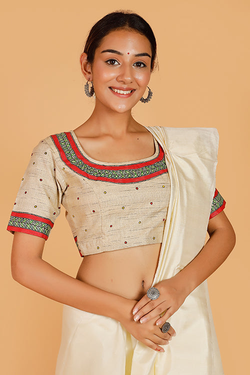 'Mithila Motif' Handpainted Madhubani Cotton Blouse