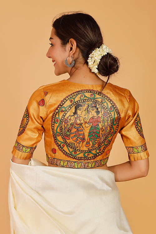 'Radha Raman' Handpainted Madhubani Tussar Silk Blouse