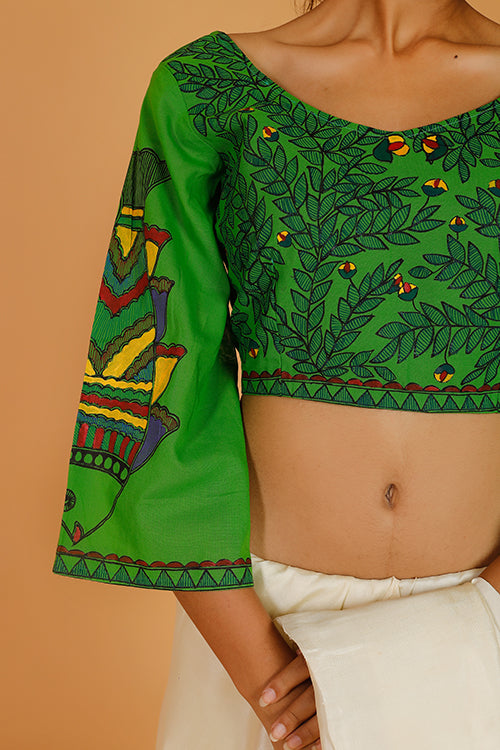 'Morni' Handpainted Madhubani Handloom Cotton Blouse