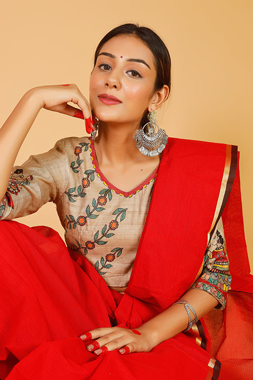 'Mithila Gudiyaa' Handpainted Madhubani Tussar Silk Blouse