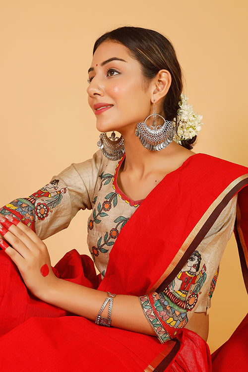 'Mithila Gudiyaa' Handpainted Madhubani Tussar Silk Blouse