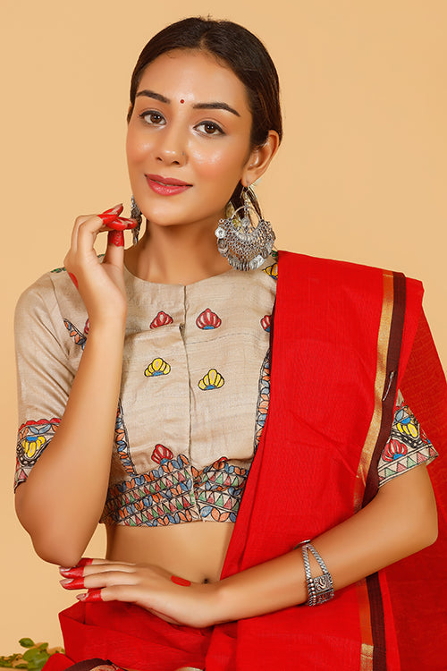 'Krishna' Handpainted Madhubani Tussar silk Blouse